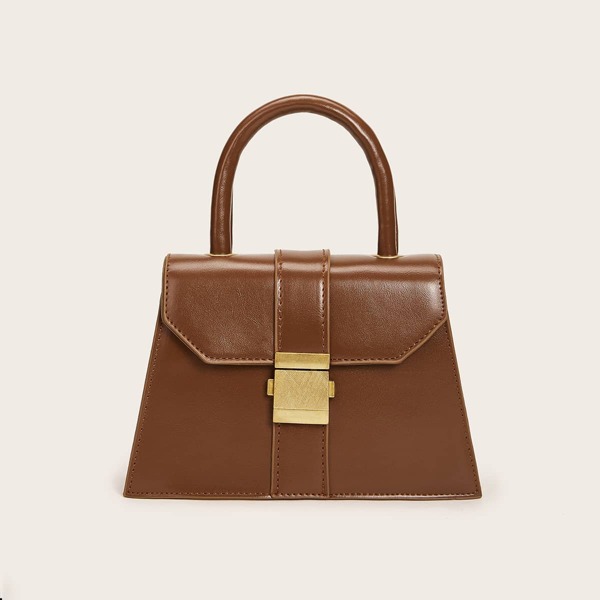 

Push Lock Flap Satchel Bag, Brown