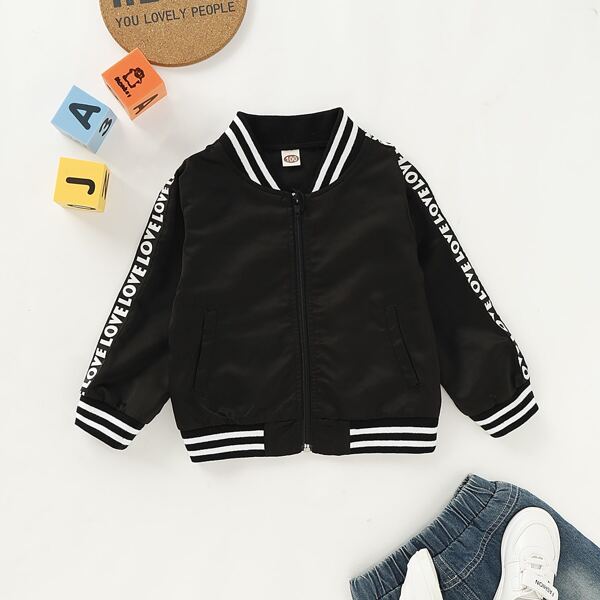 

Toddler Boys Letter Tape Bomber Jacket, Black