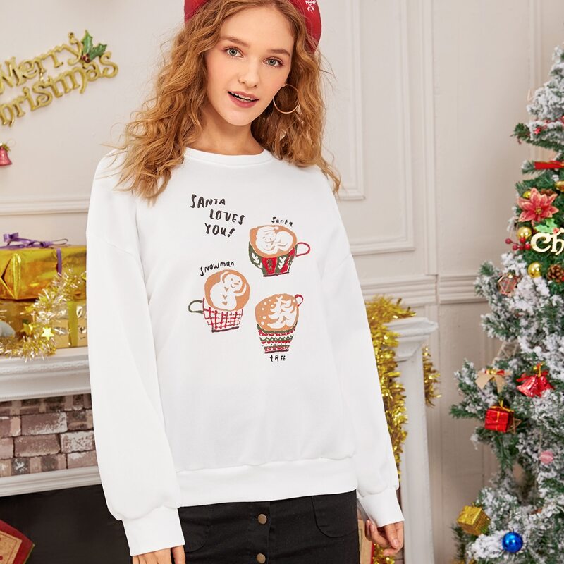 

Christmas New Year & Slogan Graphic Sweatshirt, White