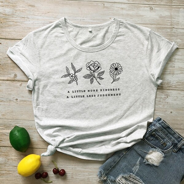 

Letter & Floral Graphic Tee, Grey