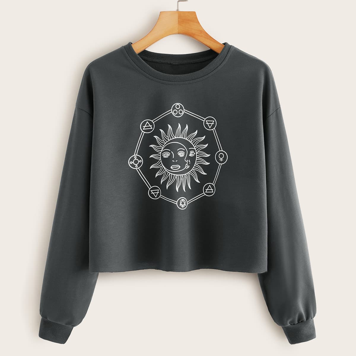 

Cartoon Graphic Drop Shoulder Sweatshirt, Grey