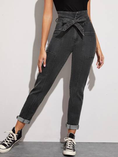 Jean taille haute avec ceinture