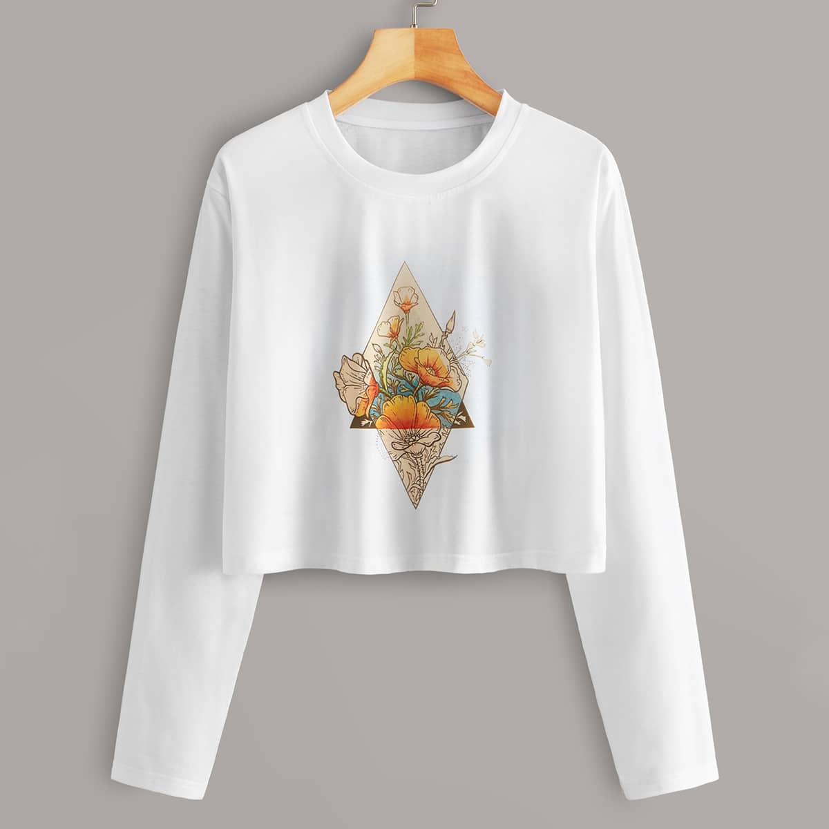 

Floral Print Crop Tee, White