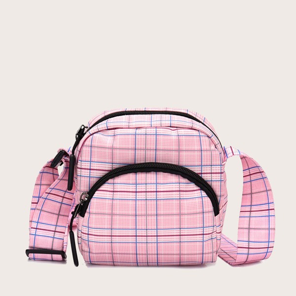 

Girls Pocket Front Plaid Crossbody Bag, Pink