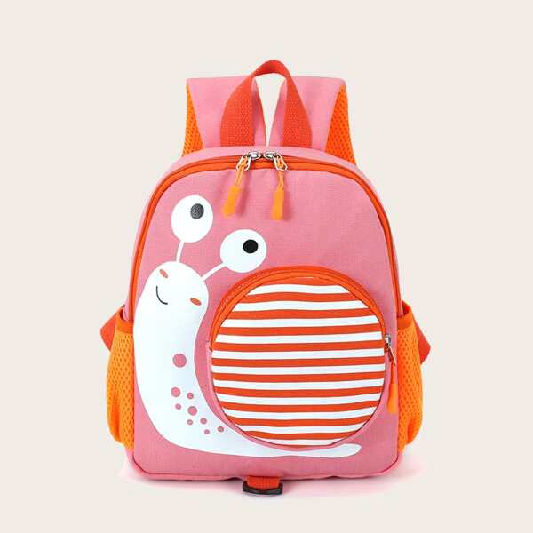 

Girls Snail Design Striped Backpack, Pink
