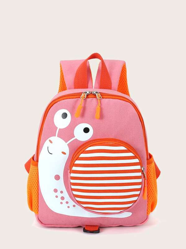 

Girls Snail Design Striped Backpack, Pink