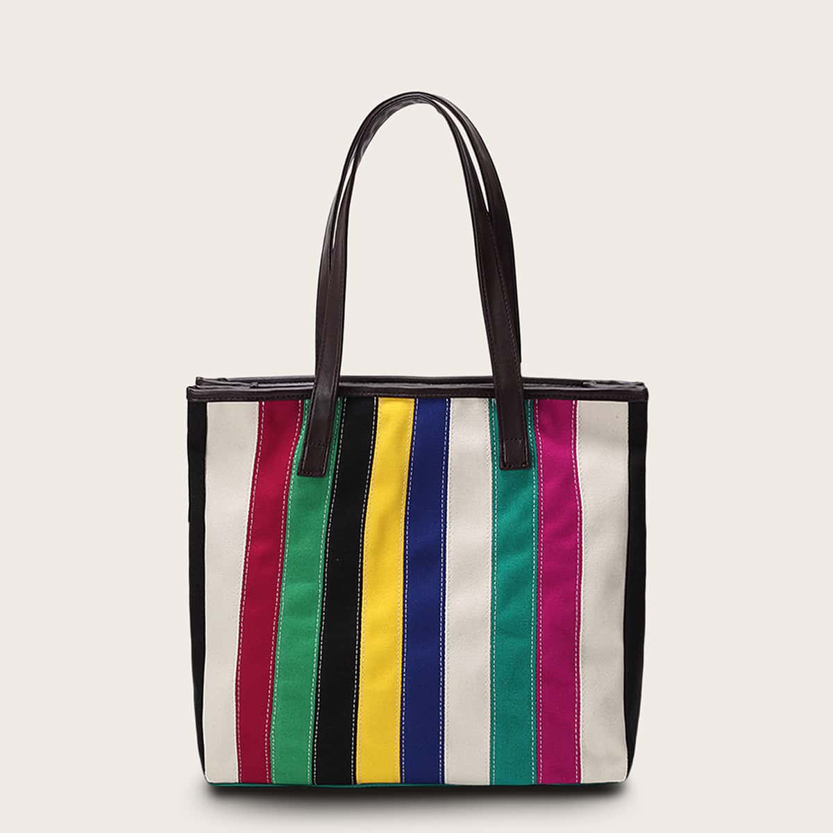 

Color Block Canvas Tote Bag, Multicolor