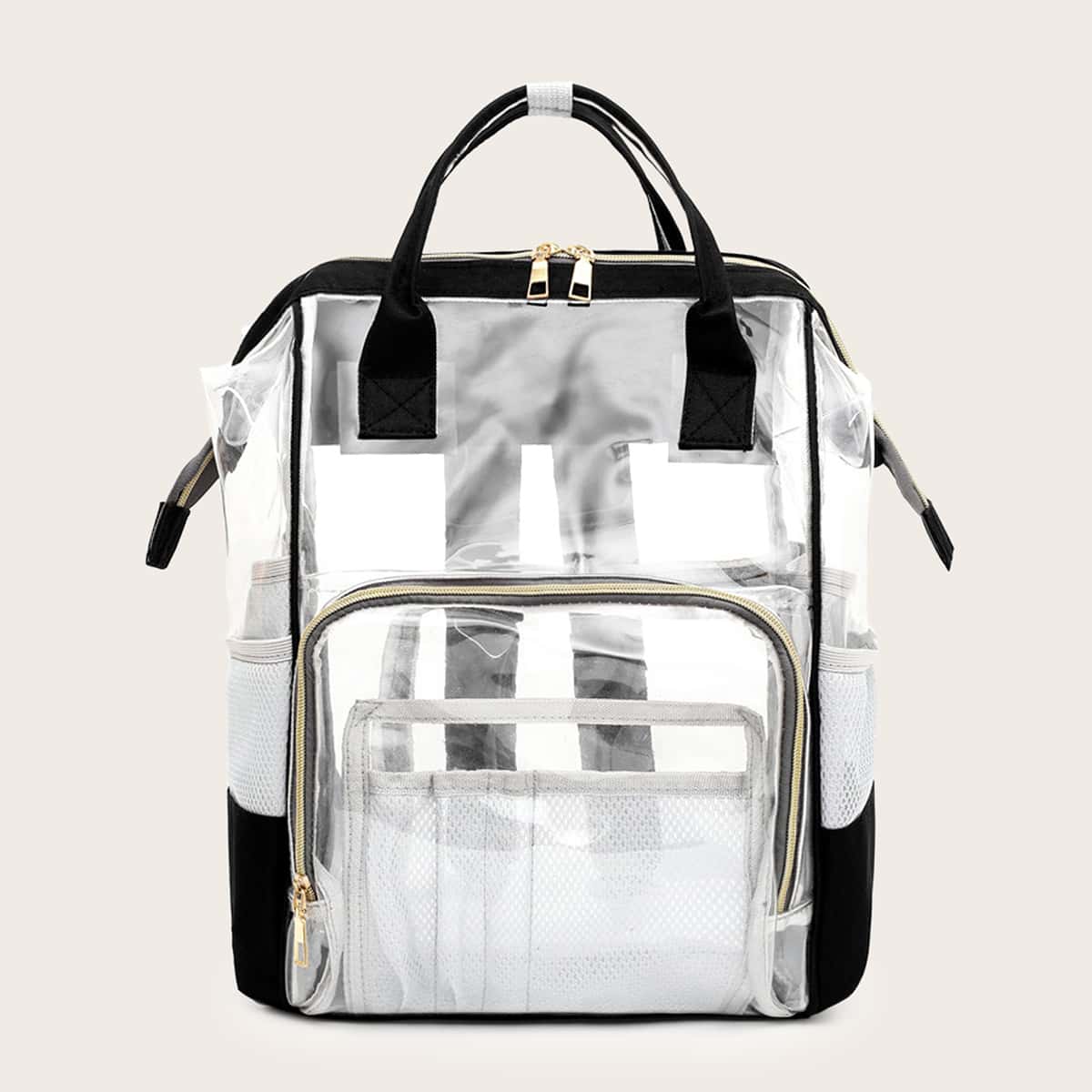 

Pocket Front Transparent Backpack, Black and white