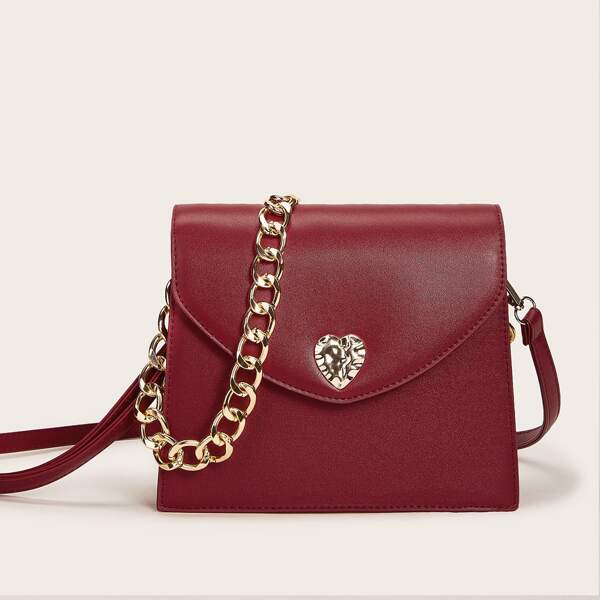 

Metal Heart Decor Tote Bag, Red
