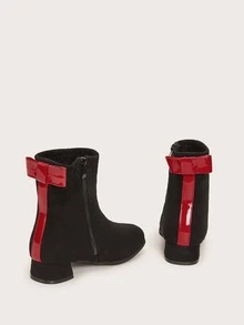 Botas de niñas con cremallera lateral con diseño de lazo - Negro - Ver 4