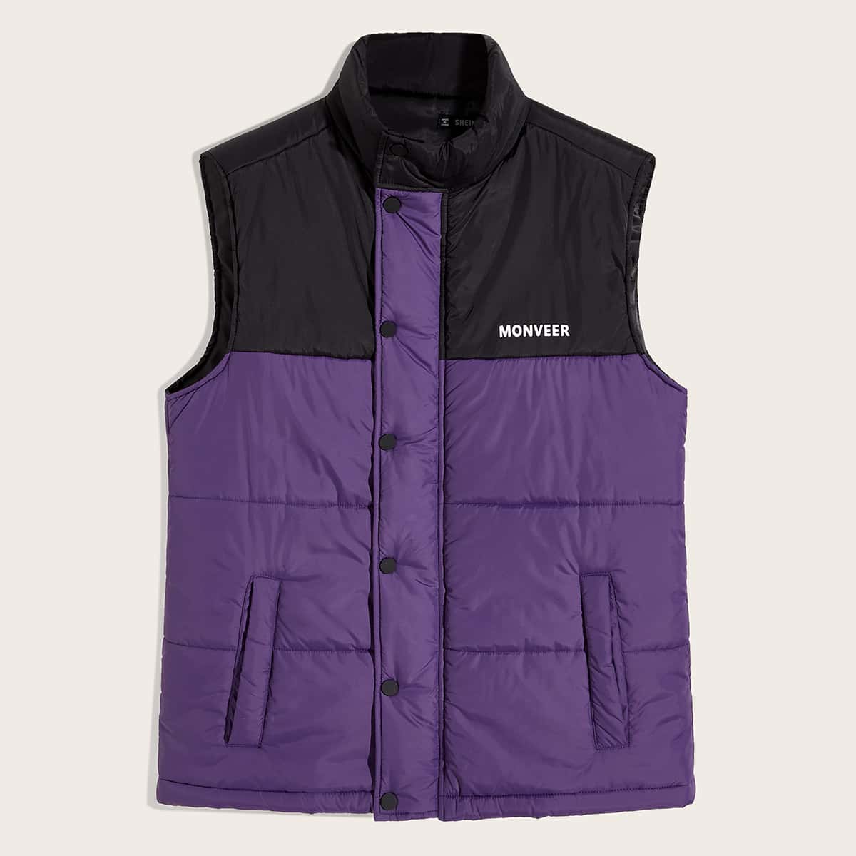 

Guys Letter Graphic Two Tone Padded Vest Jacket, Multicolor
