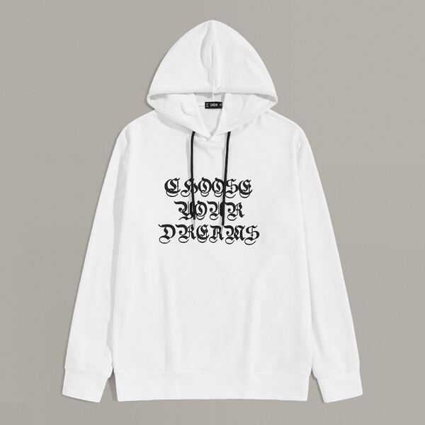 

Men Slogan Graphic Drawstring Hoodie, White