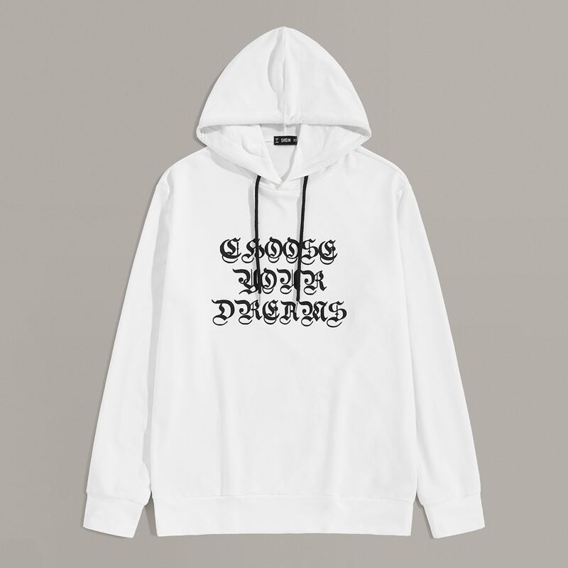 

Guys Slogan Graphic Drawstring Hoodie, White