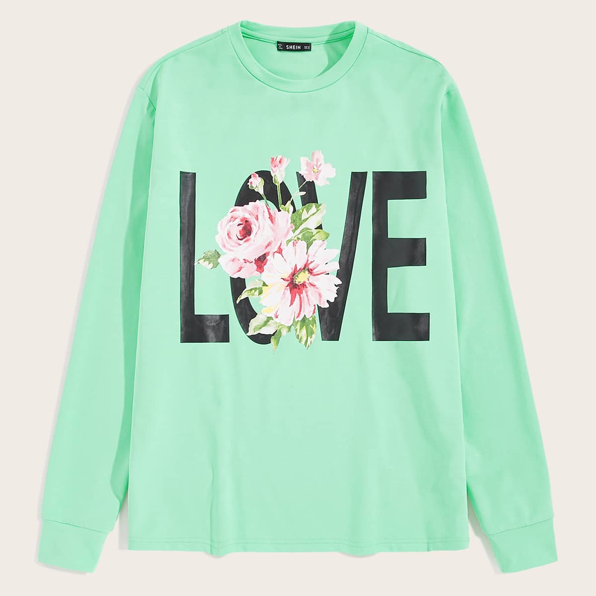 

Guys Floral and Letter Graphic Pullover, Green pastel