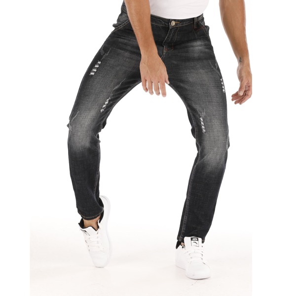 

Men Button Fly Ripped Jeans, Black