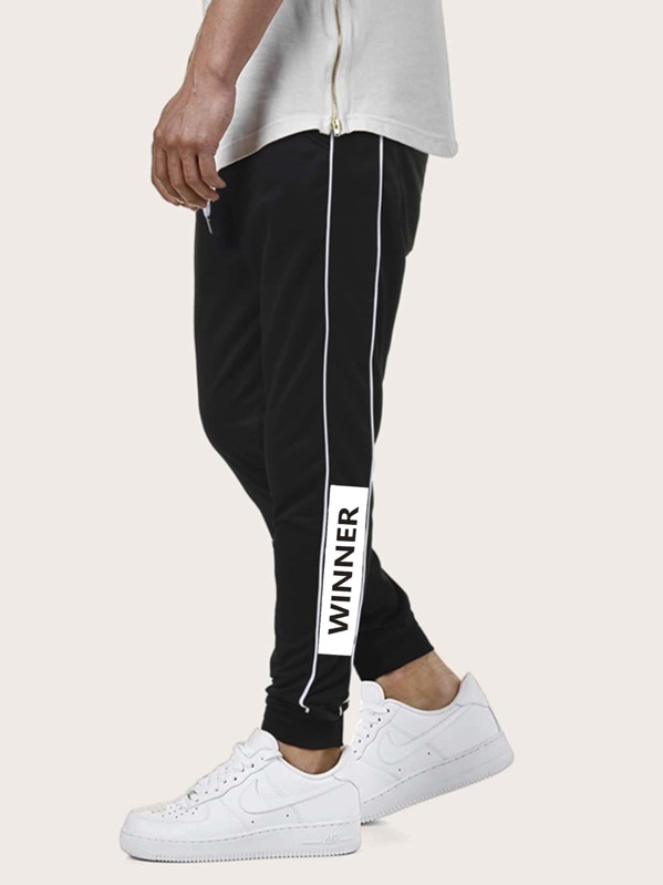 

Men Side Stripe Letter Graphic Sweatpants, Black