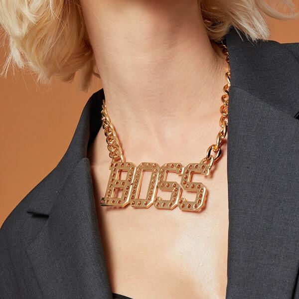 

1pc Metal Letter Thick Chain Necklace, Gold