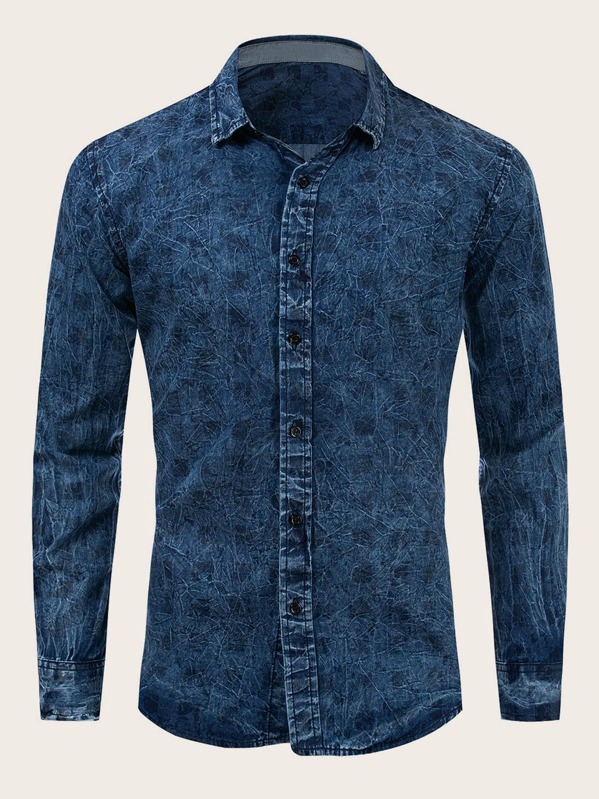 

Men Button Up Flakes Denim Shirt, Navy