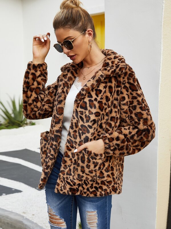 

Leopard Open Front Teddy Coat, Multicolor, Debi Cruz