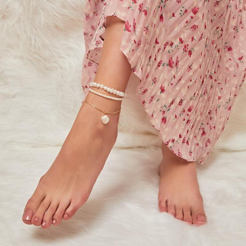 

3pcs Faux Pearl Ankle Bracelet, White