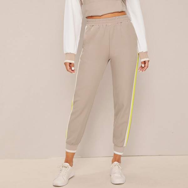 

Side Striped Elastic Waist Sweatpants, Khaki
