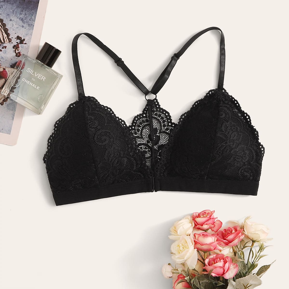 

Floral Lace Bra, Black