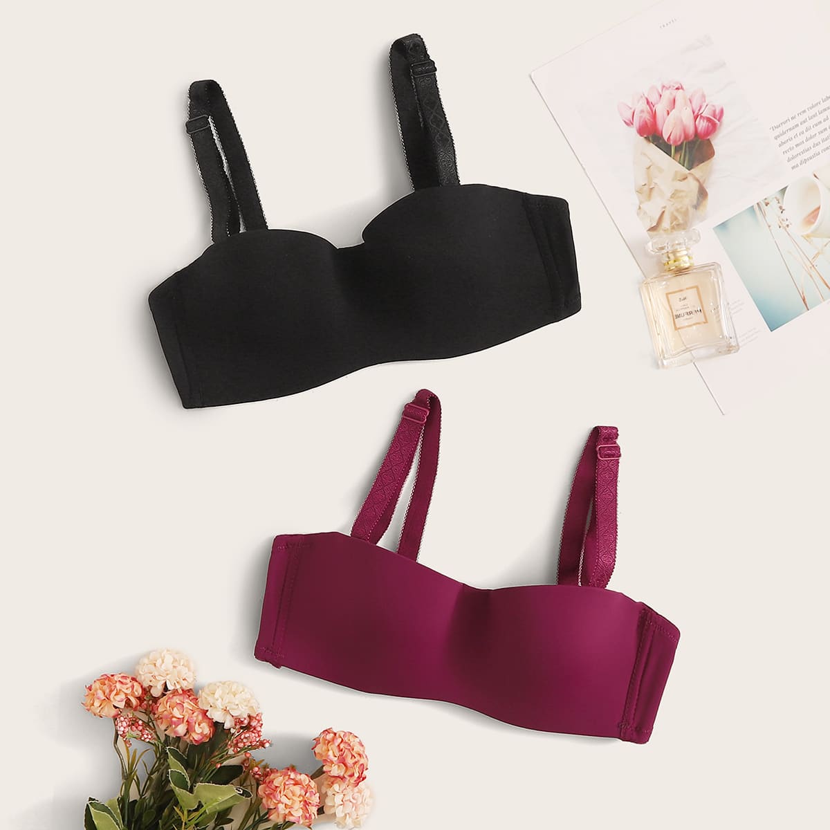 

2pack Solid Underwire Bra Set, Multicolor