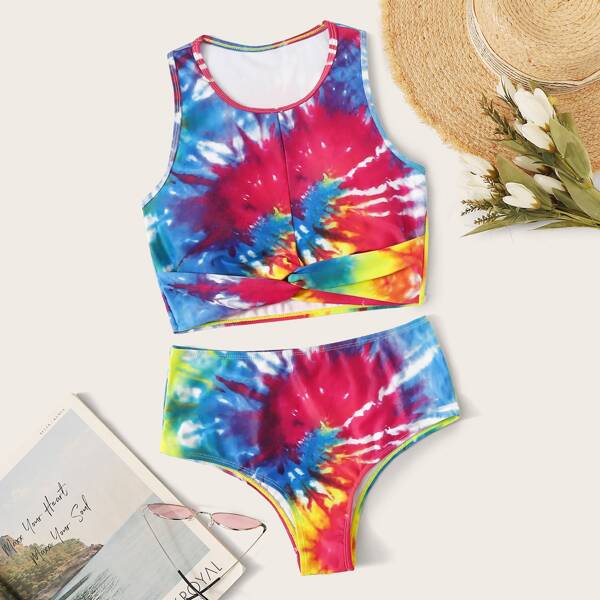 

Tie Dye Wrap Tankini Set, Multicolor