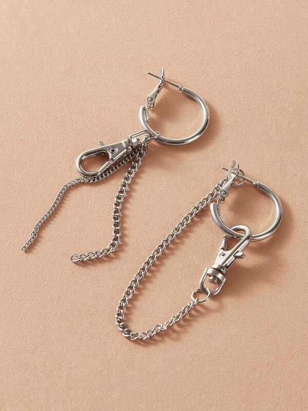 

1pair Chain Decor Earrings, Silver