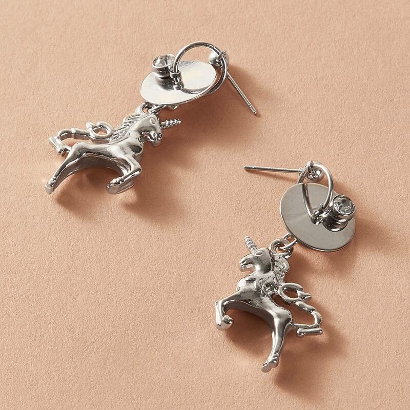 

1pair Rhinestone Decor Cartoon Drop Earrings, Silver