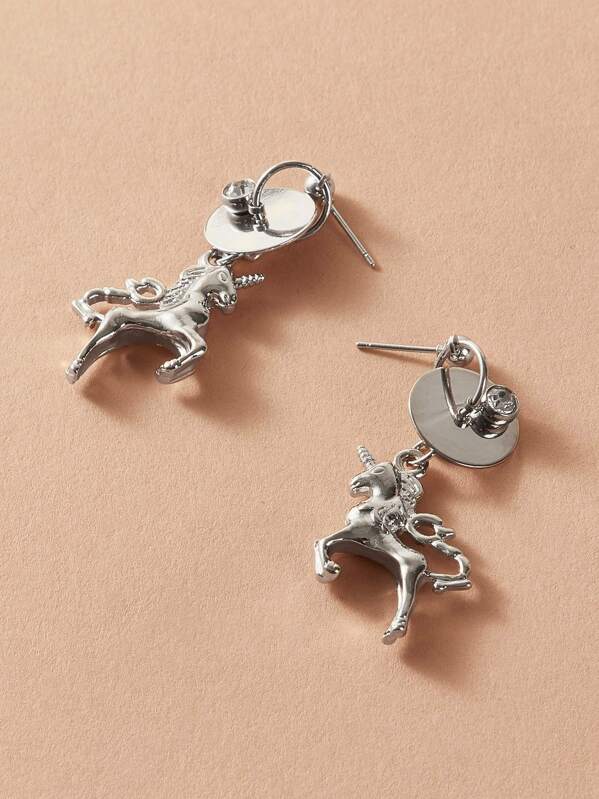 

1pair Rhinestone Decor Cartoon Drop Earrings, Silver