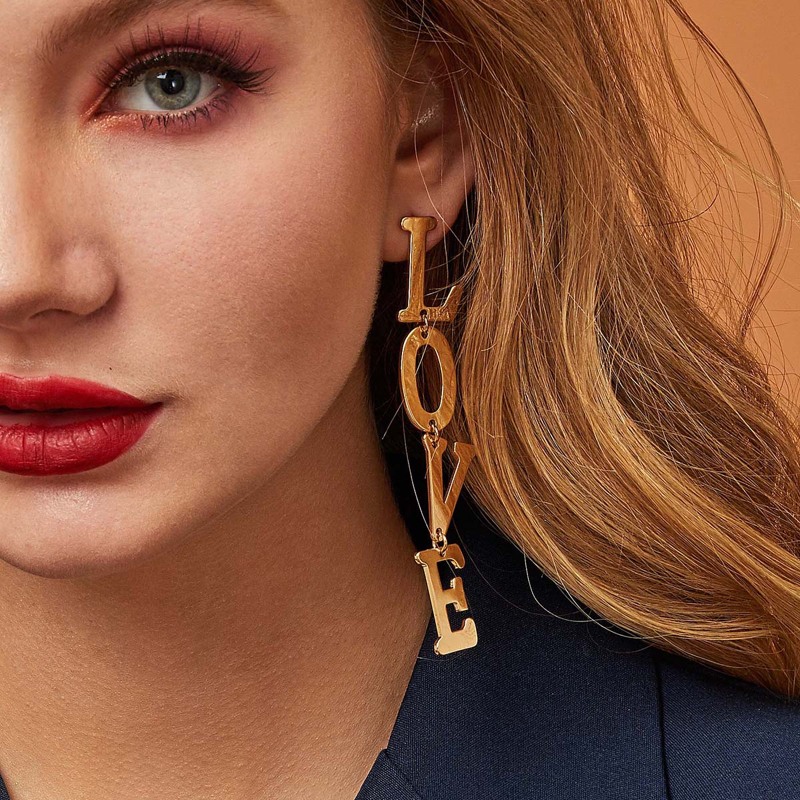 

1pair Letter Drop Earrings, Gold