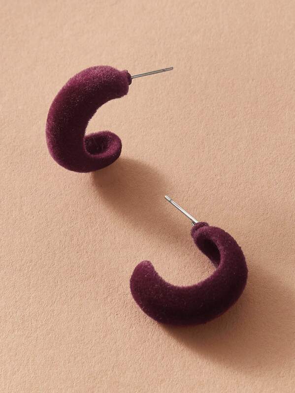 

1pair Fluffy Cuff Hoop Earrings, Purple