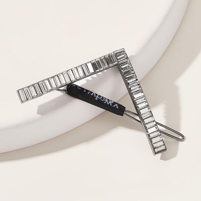 

Rhinestone Engraved V Shaped Hair Clip, Silver