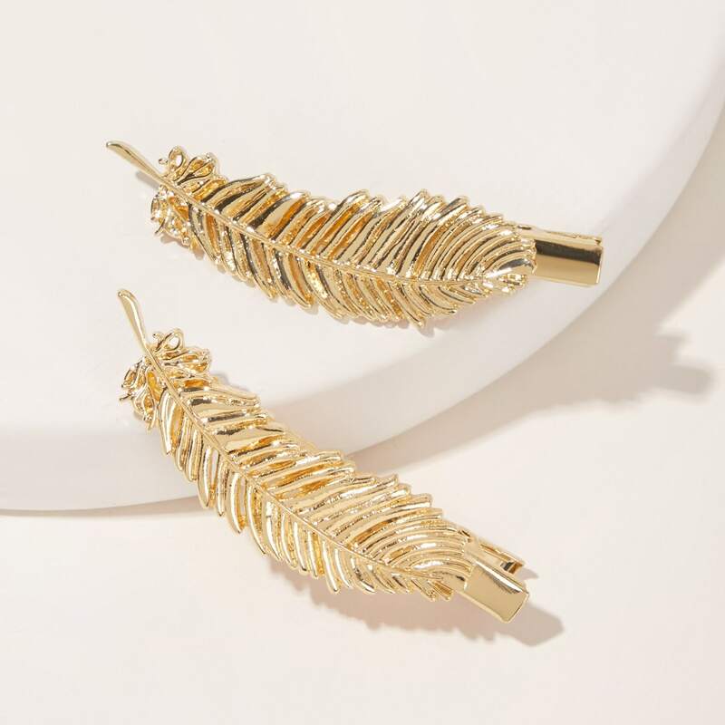 

2pcs Leaf Design Hair Clip, Gold