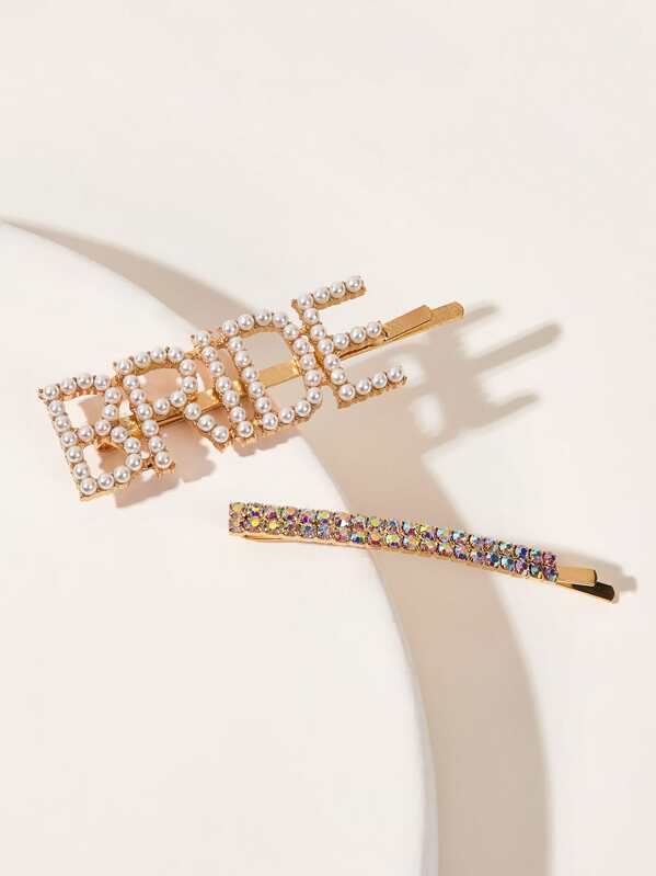 

2pcs Rhinestone Engraved & Faux Pearl Decor Hair Clip, Multicolor