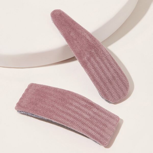 

2pcs Solid Knit Hair Snap Clip, Pink