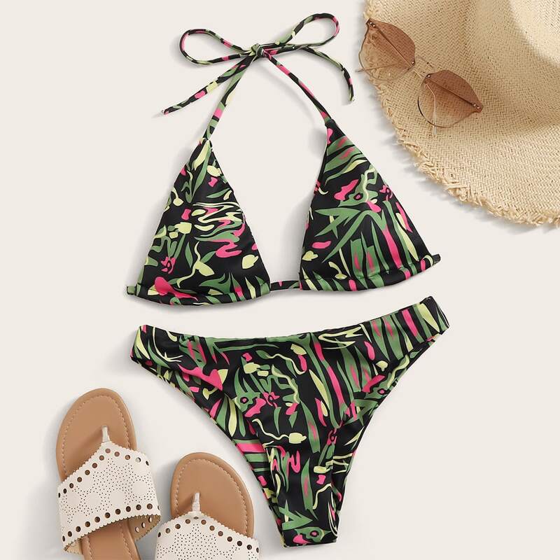 

Graphic Print Triangle Bikini Set, Multicolor