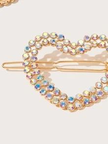 2pcs Rhinestone Decor Heart & Round Hair Clip