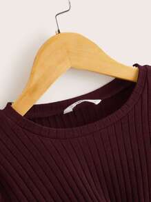 SHEIN Girls Twist Front Rib-knit Tee - Burgundy - View 3