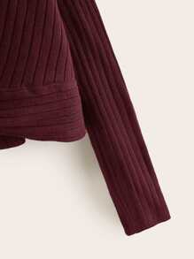 SHEIN Girls Twist Front Rib-knit Tee - Burgundy - View 4
