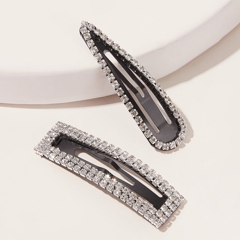 

2pcs Rhinestone Engraved Hair Snap Clip, Silver