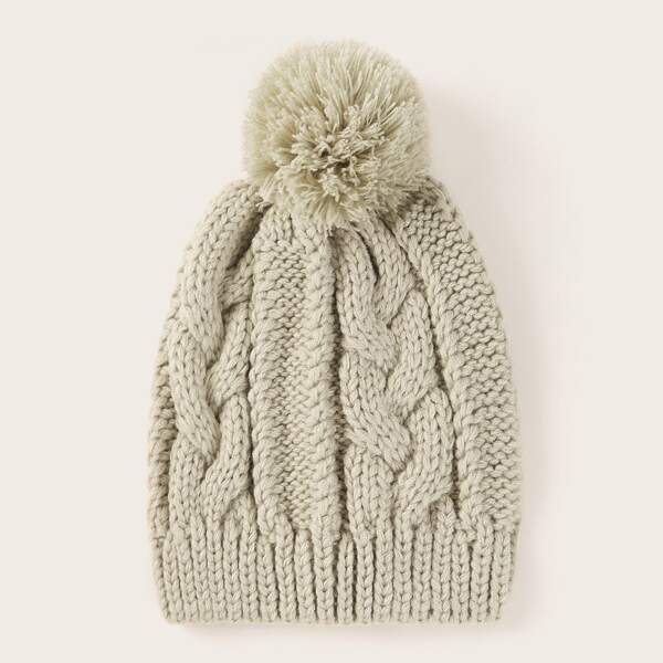 

Men Pom-pom Decor Cable Knit Beanie, Beige