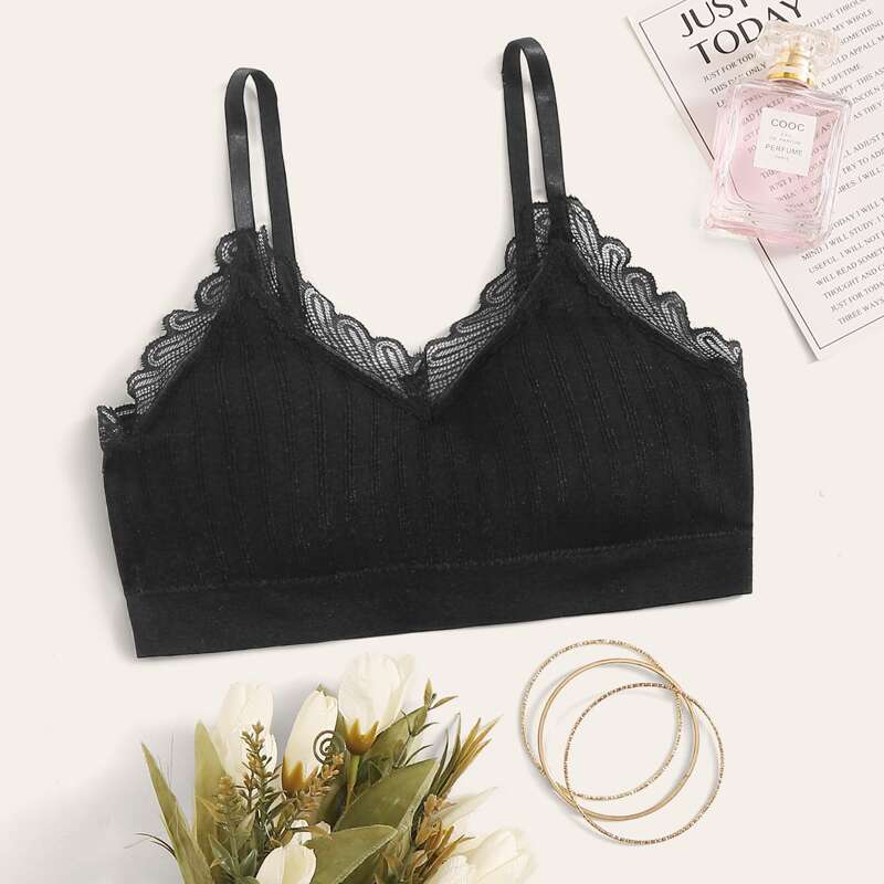 

Lace Trim Bralette, Black