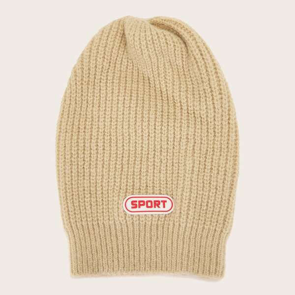 

Men Letter Decor Knit Beanie, Beige