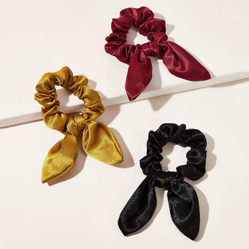 

3pcs Ear Decor Satin Scrunchie, Multicolor