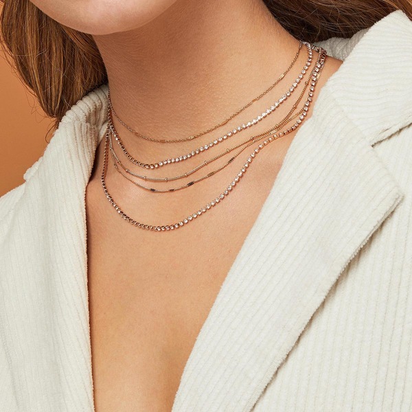 

1pc Rhinestone Engraved Layered Necklace, Gold