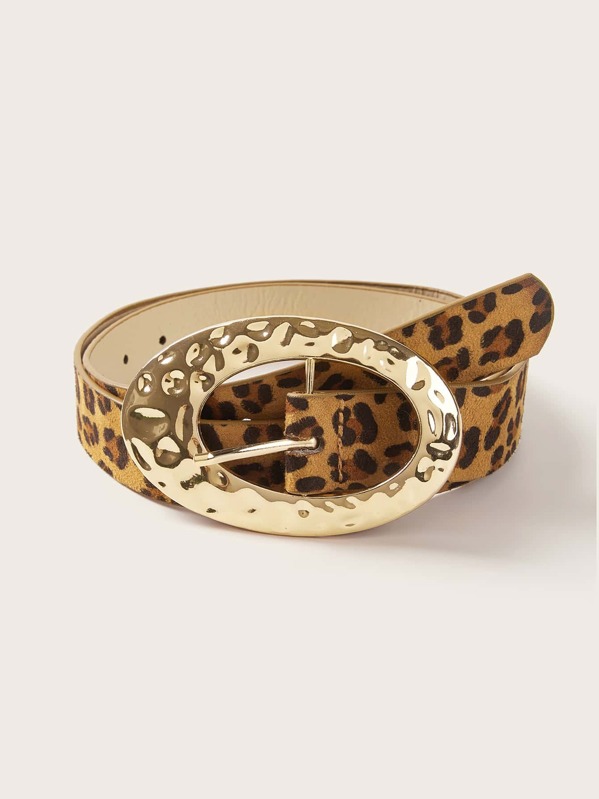 

Leopard Pattern Textured Buckle Belt, Multicolor