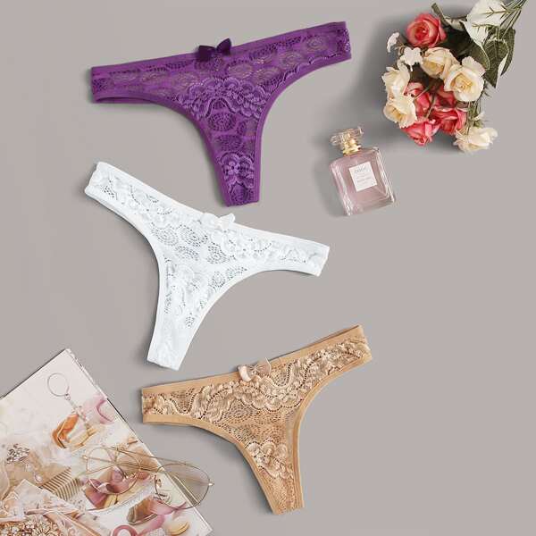 

3pack Floral Lace Bow Panty Set, Multicolor