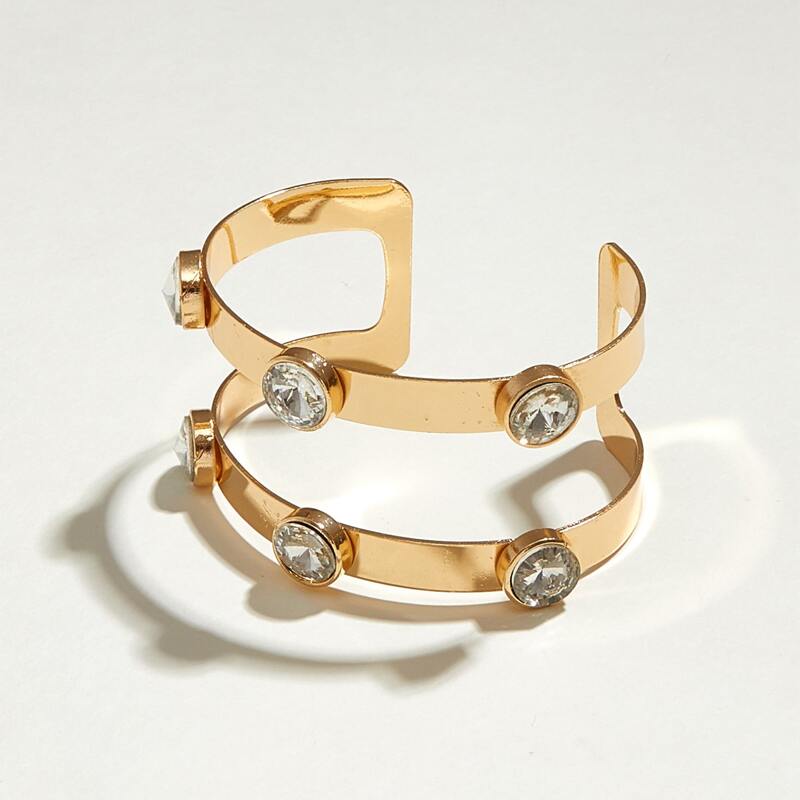 

1pc Rhinestone Engraved Hollow Out Cuff Bracelet, Gold